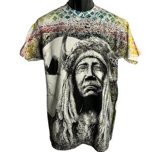 Vintage 90s Native American AOP T Shirt L White Crewneck Single Stitch Chief